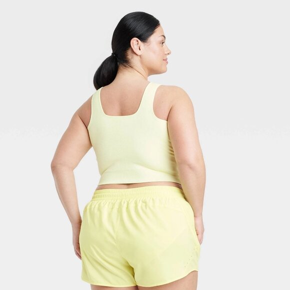 1X - Womens Seamless Square Neck Cropped Tank Top - All In Motion - Light Yellow - Picture 6 of 6